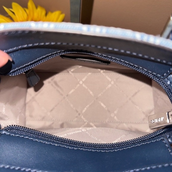 Michael Kors Hamilton Small Logo Embossed Washed Denim Satchel - Picture 9 of 10